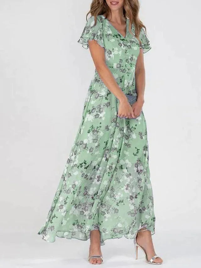 LP | Maxi abito con maniche arricciate e motivo floreale