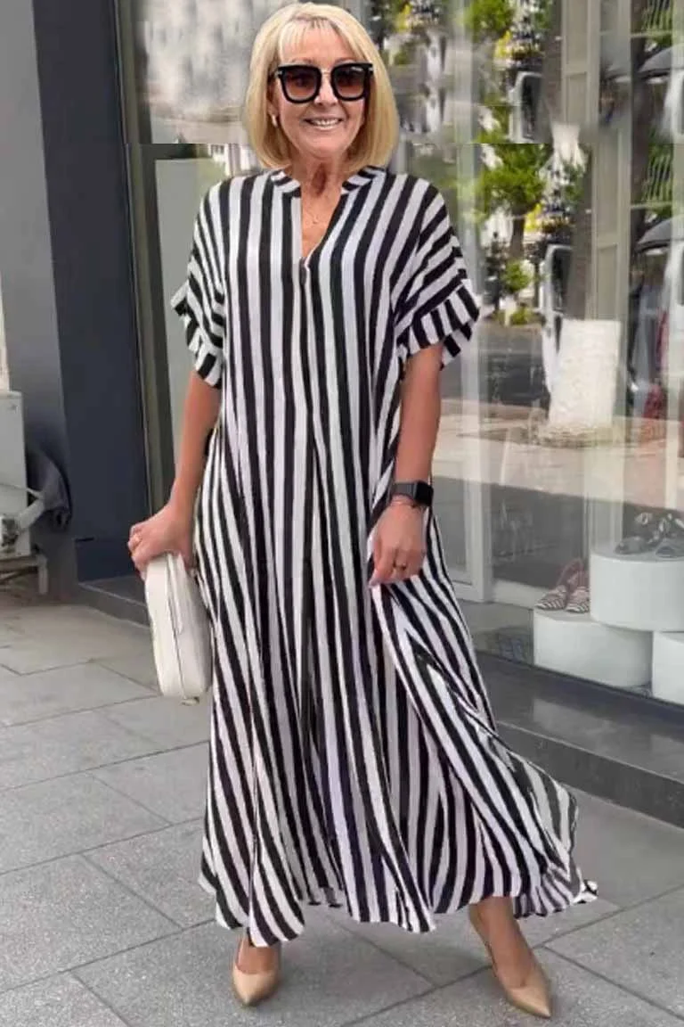 LP | Selena abito boho da donna con maniche corte e cardigan a righe con spacco