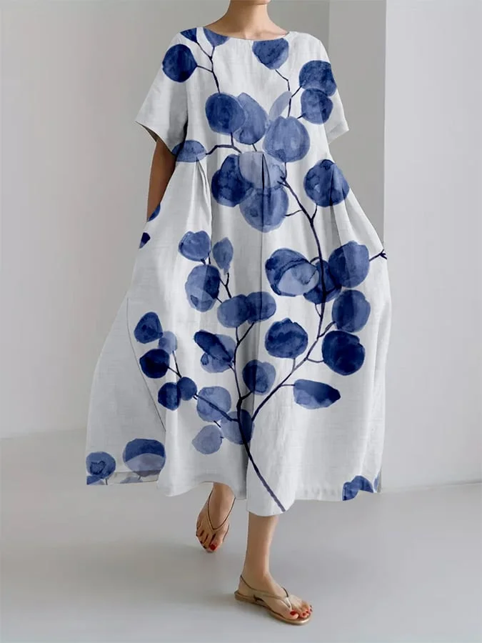LP | Mila - Abito da donna casual e ampio con stampa floreale botanica in stile retrò