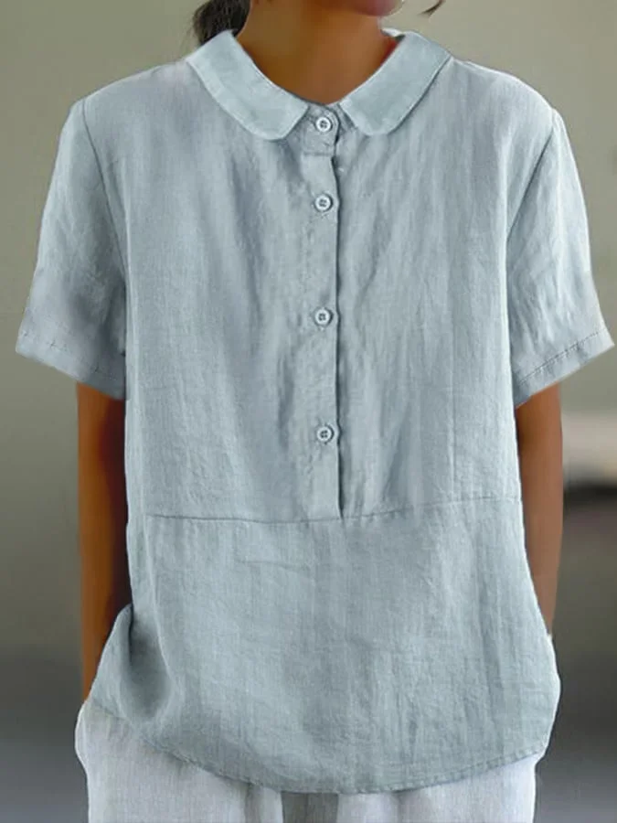 LP | Santorini - Camicia casual da donna monocolore con scollo rotondo e bottoni.
