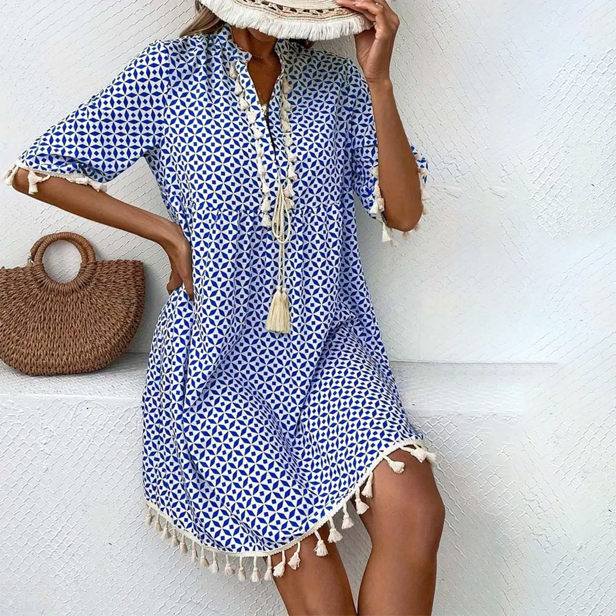 LP | Tania - Mini abito a maniche corte blu groovy
