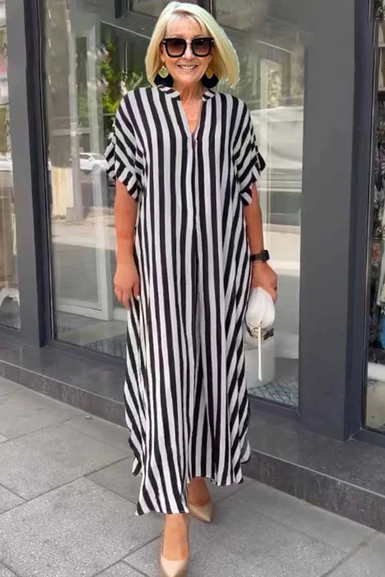 LP | Selena abito boho da donna con maniche corte e cardigan a righe con spacco