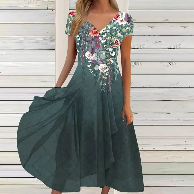 LP | Maxi abito fluido con scollo a V e motivo floreale