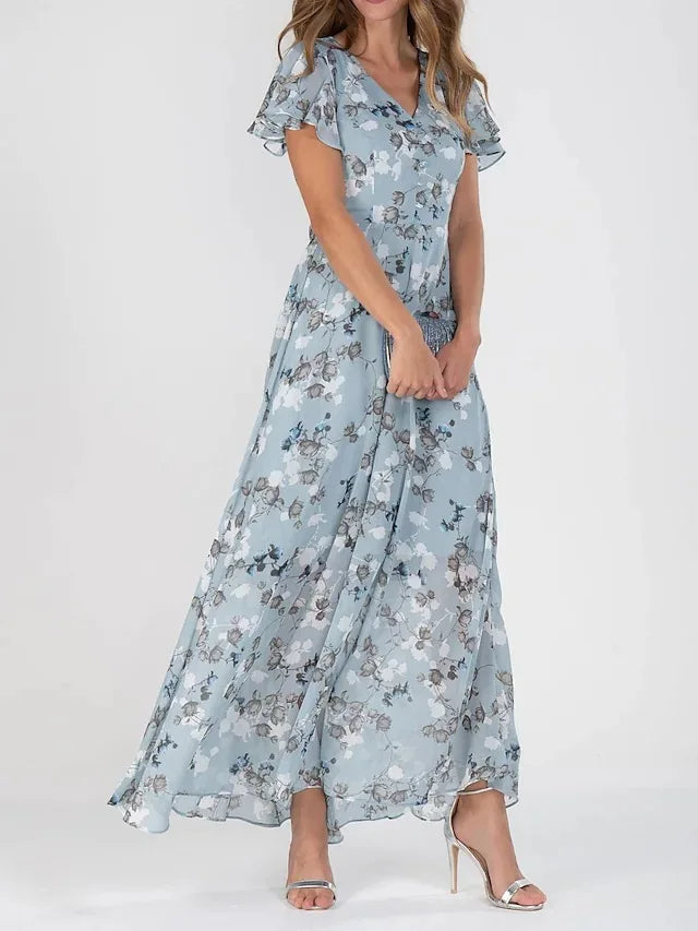 LP | Maxi abito con maniche arricciate e motivo floreale