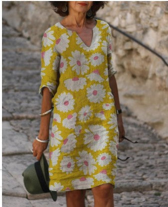 LP | Abito midi vintage con scollo a V e mezze maniche