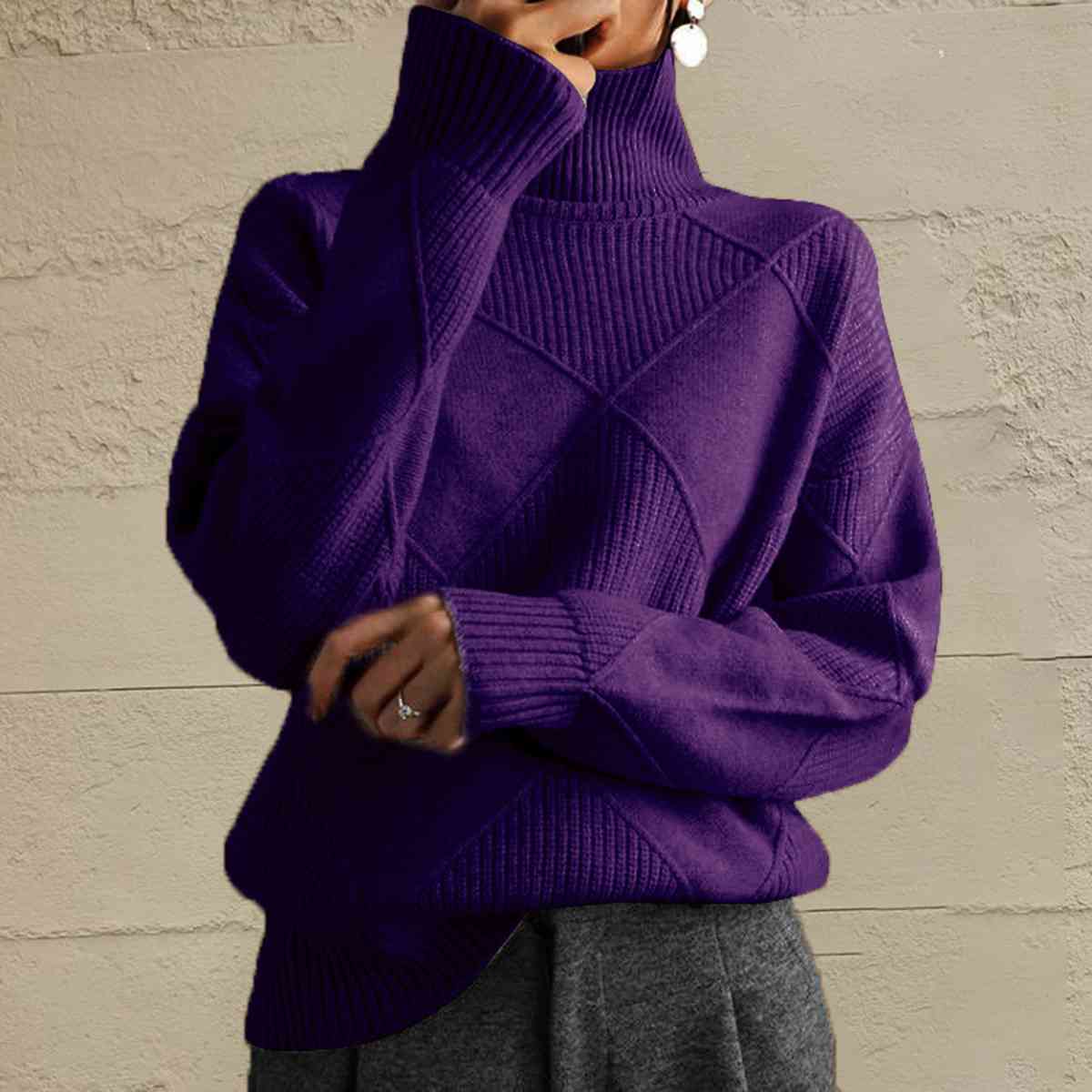 LP | Maglione chic a collo alto in maglia geometrica
