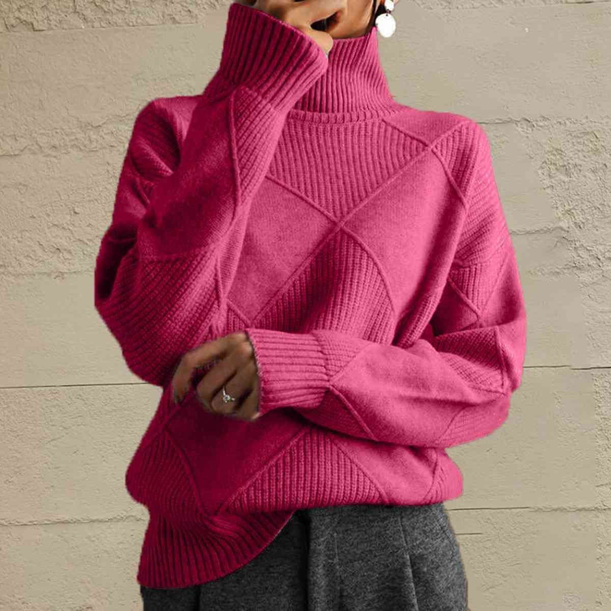 LP | Maglione chic a collo alto in maglia geometrica