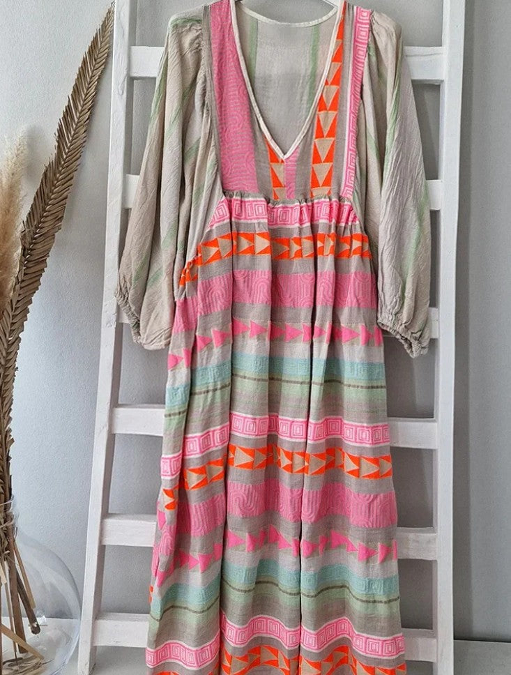 LP | Maxi abito a maniche lunghe con scollo a V