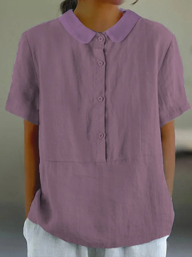 LP | Santorini - Camicia casual da donna monocolore con scollo rotondo e bottoni.