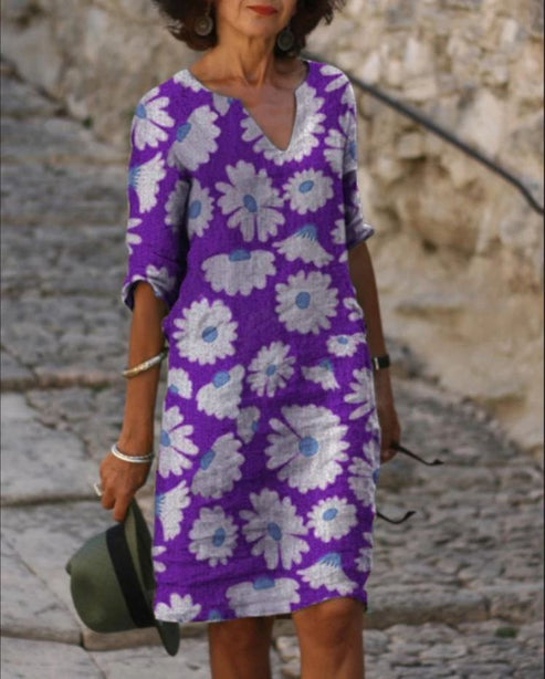 LP | Abito midi vintage con scollo a V e mezze maniche