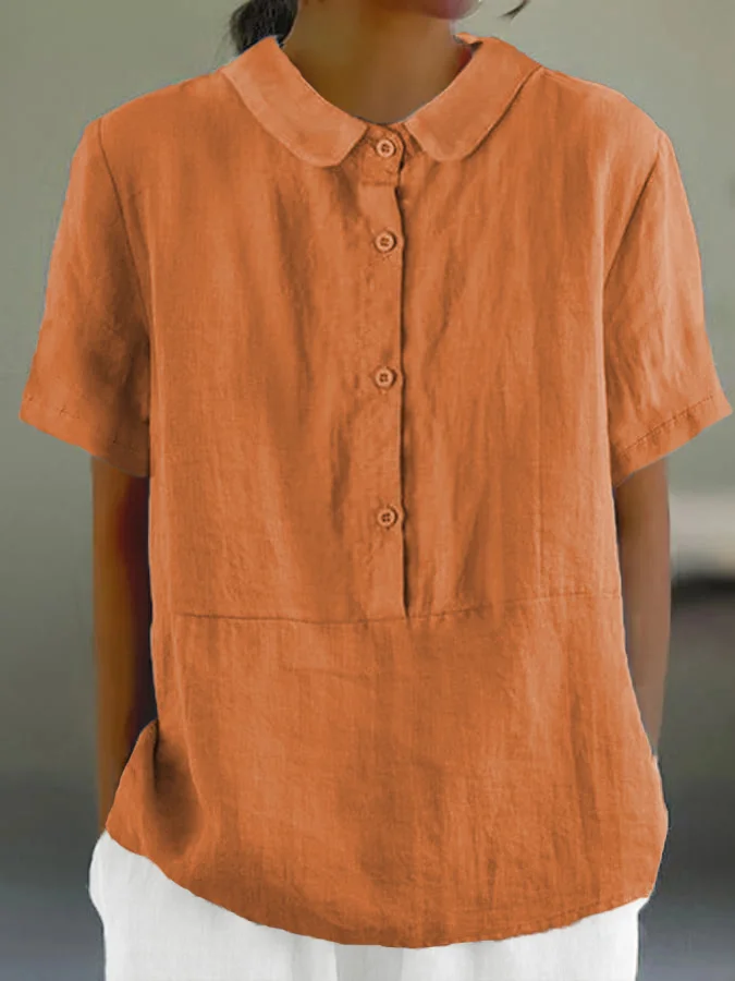 LP | Santorini - Camicia casual da donna monocolore con scollo rotondo e bottoni.