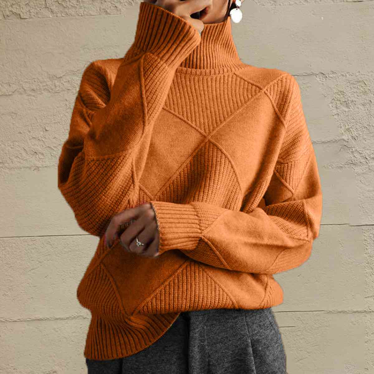LP | Maglione chic a collo alto in maglia geometrica