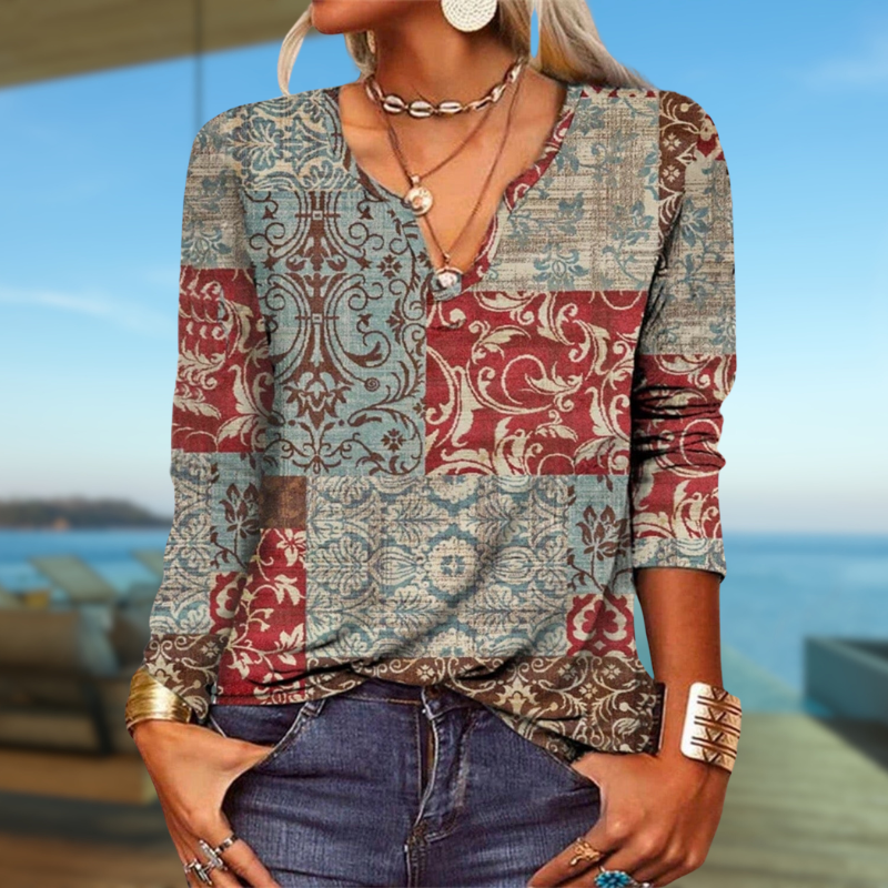 LP | top a maniche lunghe con stampa patchwork boho