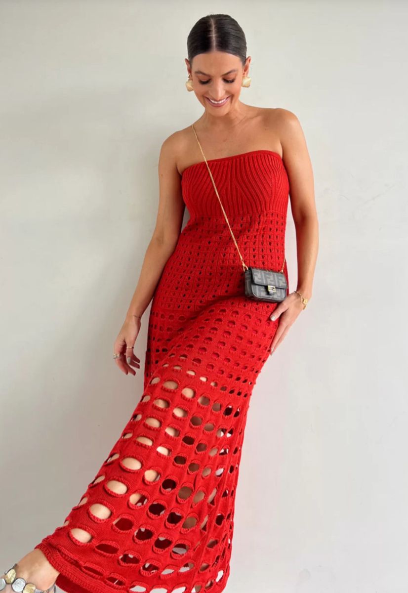 LP | Maxi abito rustico off-the-shoulder con patchwork e cut-out