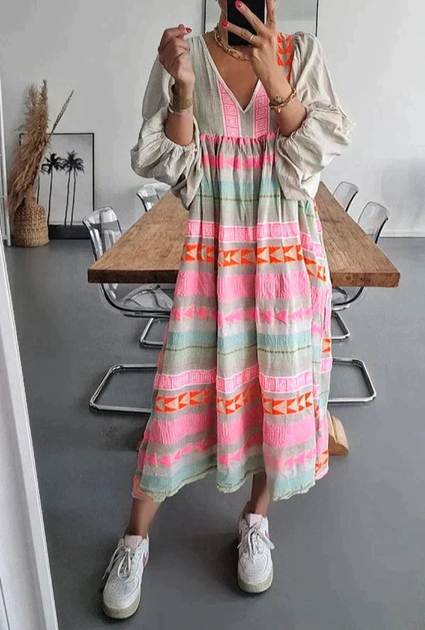 LP | Maxi abito a maniche lunghe con scollo a V