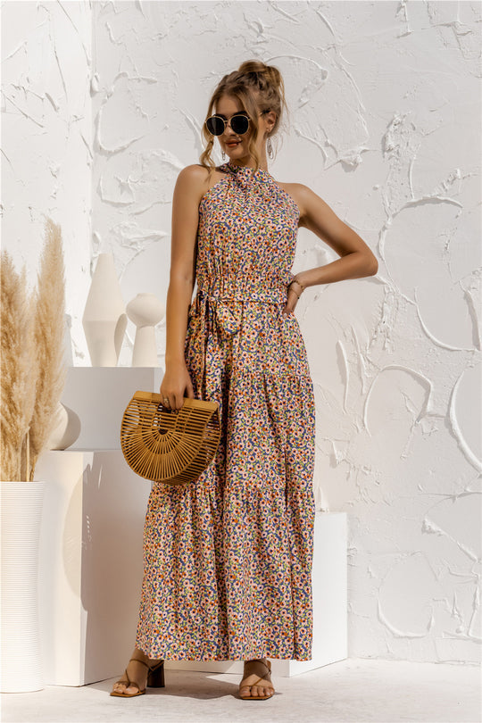 LP | Maxi abito con cintura e motivo a pois colorati