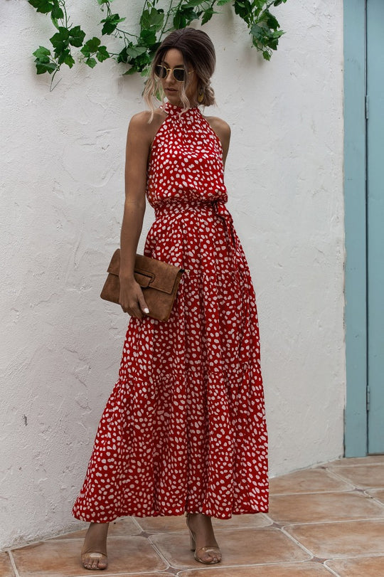 LP | Maxi abito con cintura e motivo a pois colorati