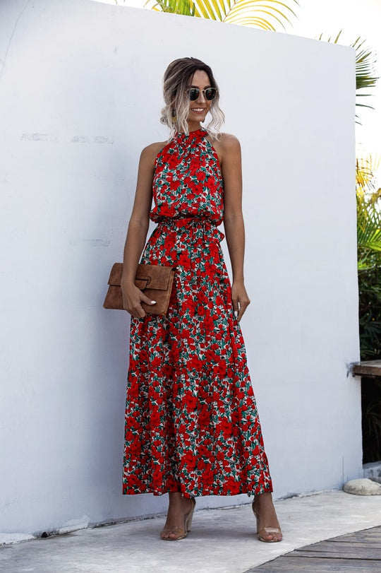 LP | Maxi abito con cintura e motivo a pois colorati