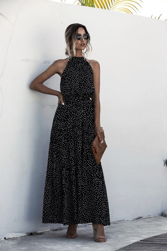 LP | Maxi abito con cintura e motivo a pois colorati