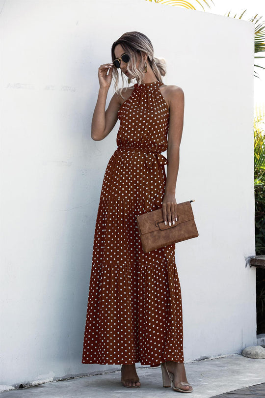 LP | Maxi abito con cintura e motivo a pois colorati