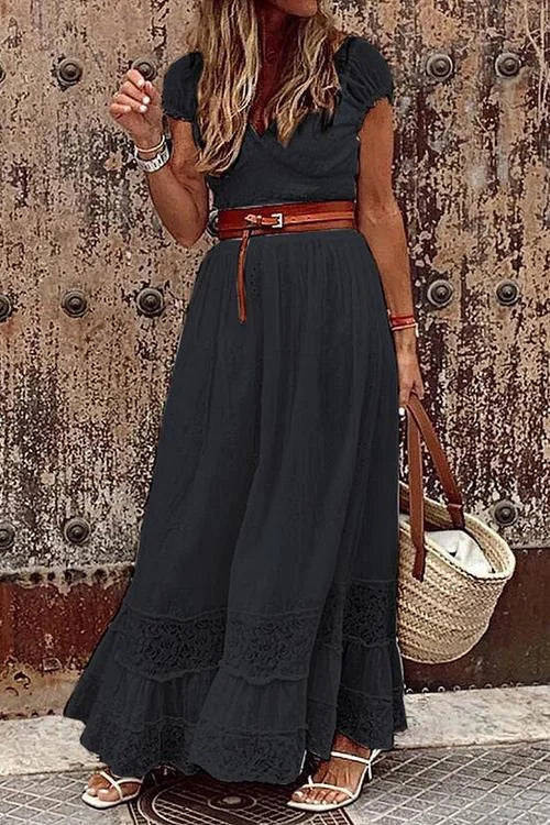 LP | Maxi abito in pizzo con scollo a V e maniche corte