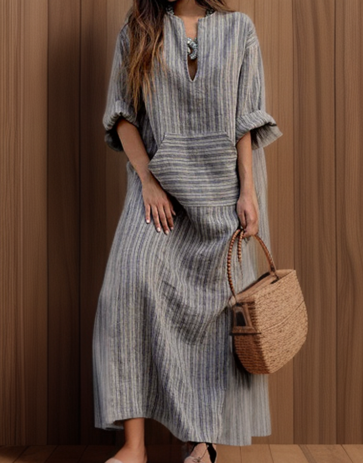 LP | Hailey┃Maxi abito vintage con scollo a righe