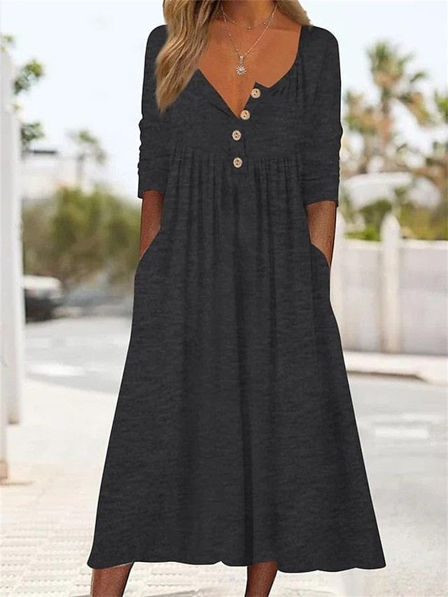 LP | Abito midi con scollo a V e tasca increspata per donna
