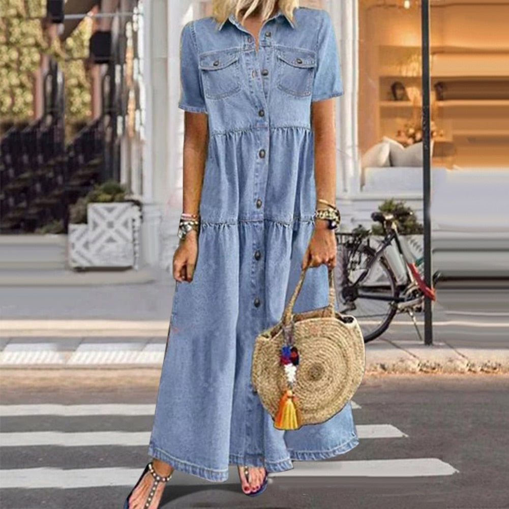 LP | Maxi abito elegante in stile denim