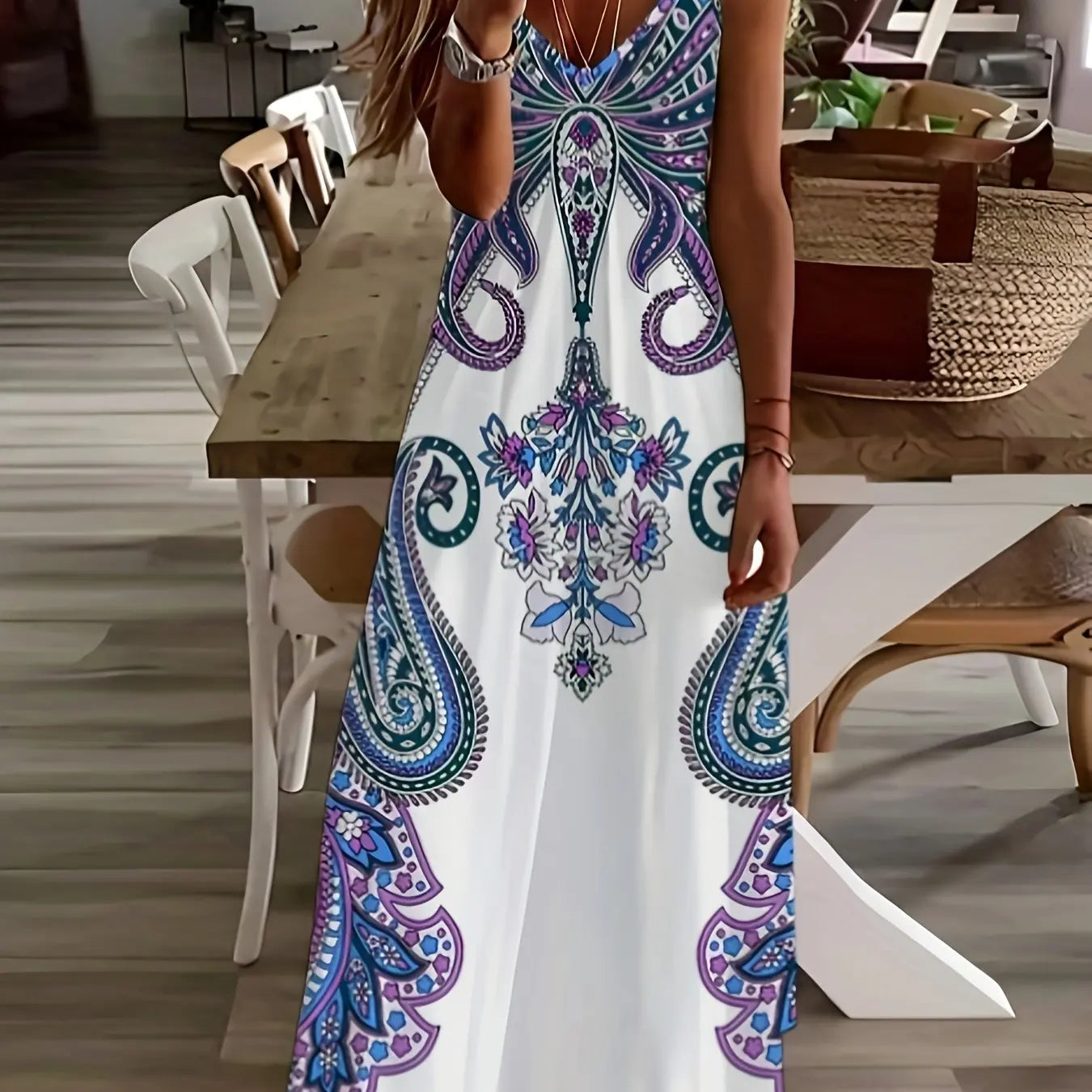 LP | signore maxi abito retrò stampa tribale signore sciolto una linea maxi abito partito strada moda casual abito lungo per le donne