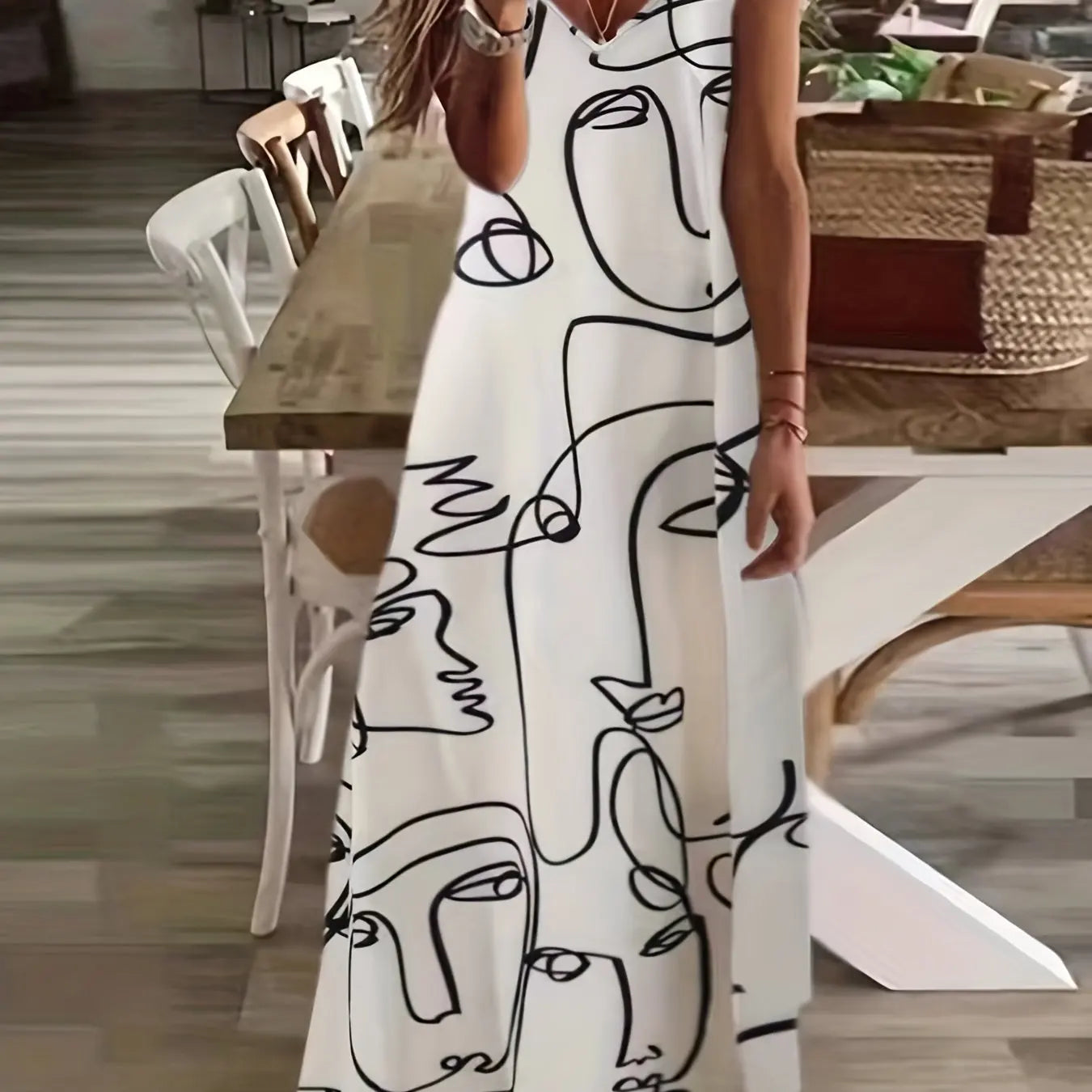 LP | signore maxi abito retrò stampa tribale signore sciolto una linea maxi abito partito strada moda casual abito lungo per le donne
