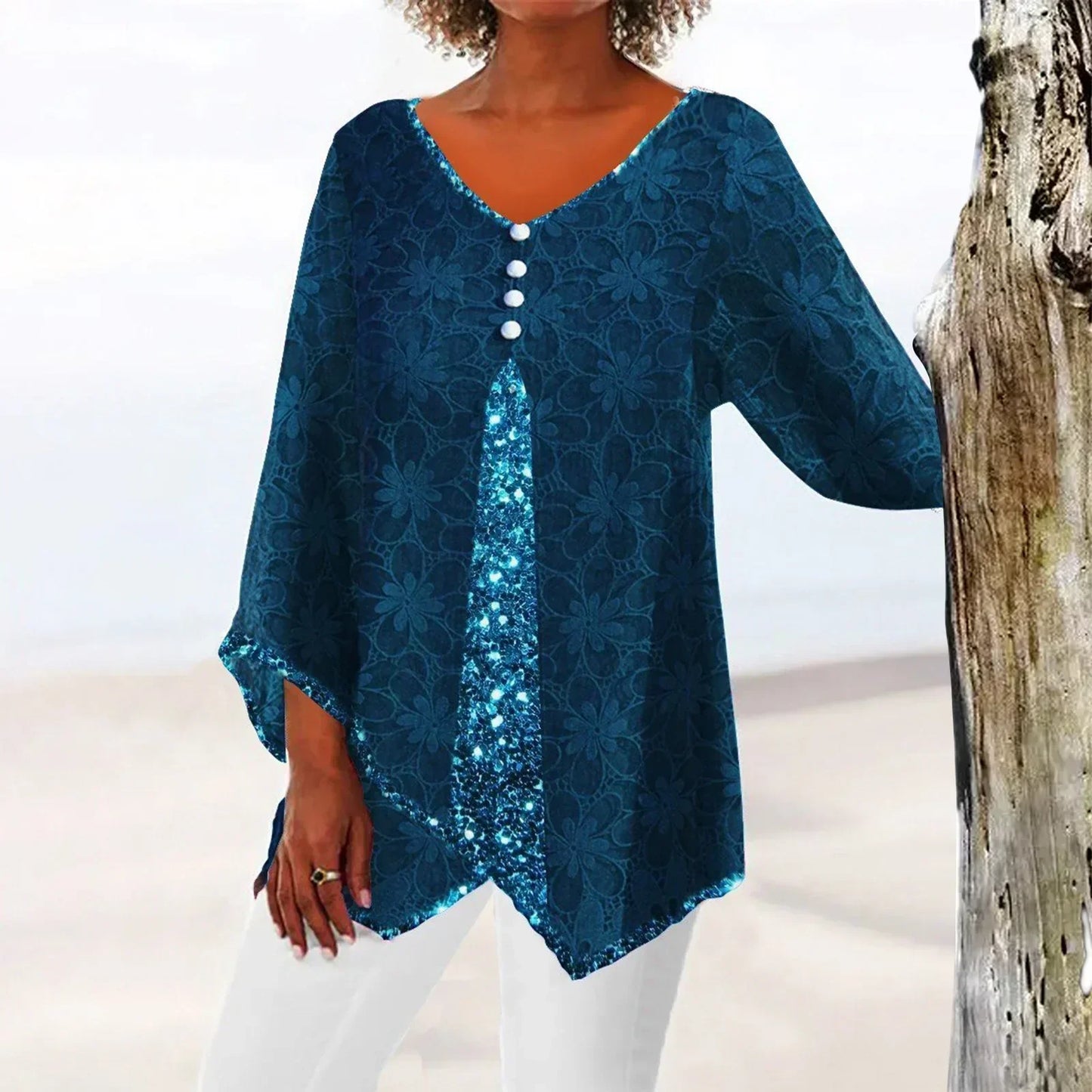 LP | Elegante top vintage oversize con stampa floreale
