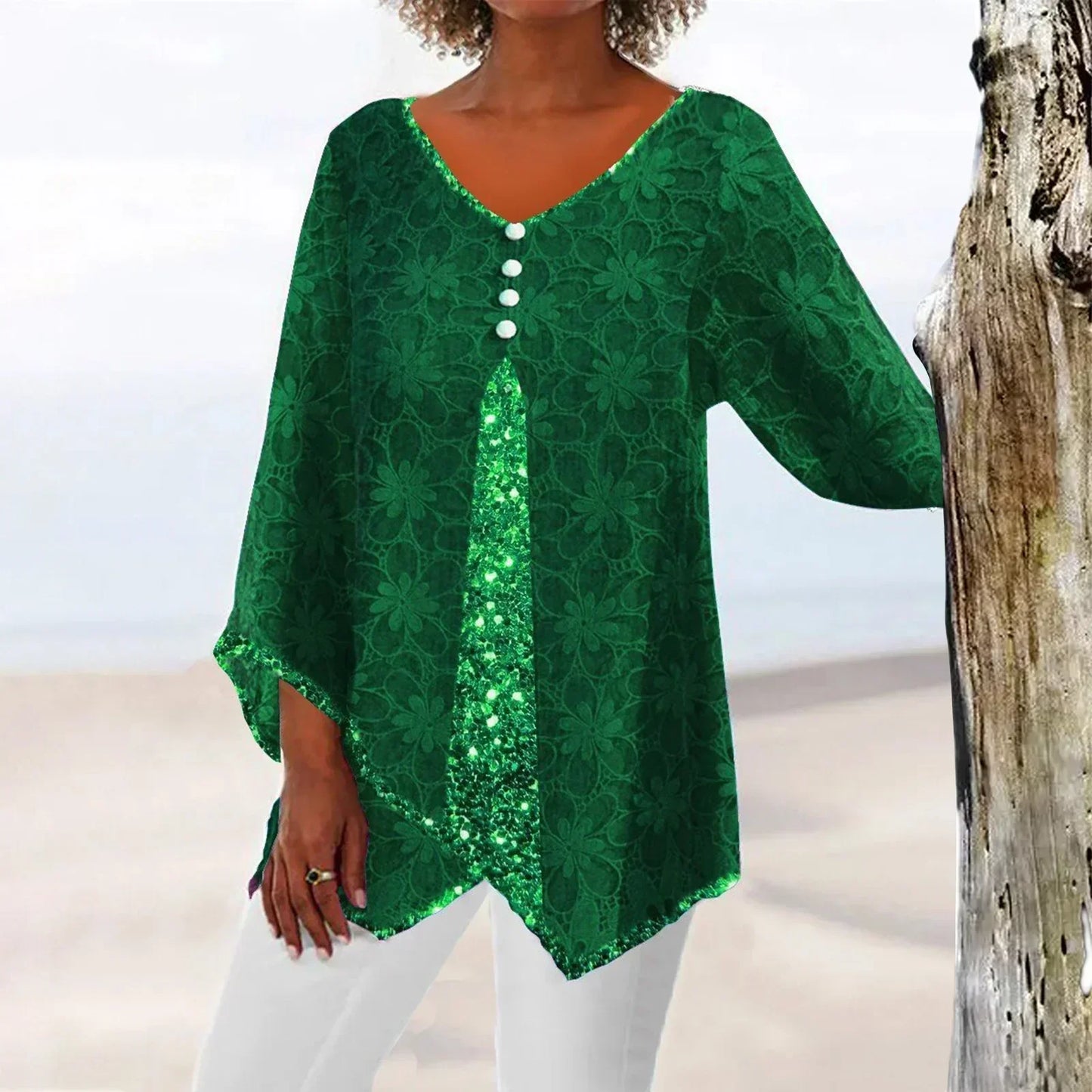 LP | Elegante top vintage oversize con stampa floreale