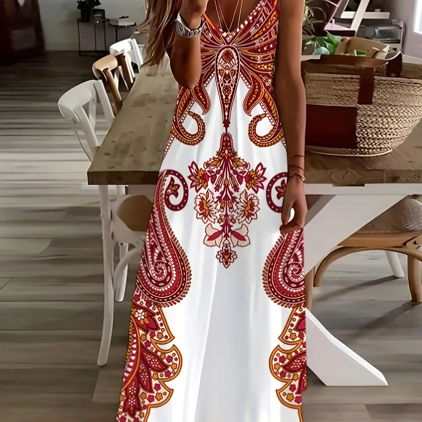 LP | signore maxi abito retrò stampa tribale signore sciolto una linea maxi abito partito strada moda casual abito lungo per le donne