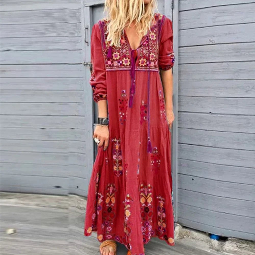 LP | Vestito lungo per le donne 2023 Autunno Spiaggia Abiti Bohemien Casual Vestido Robe Abbigliamento femminile Y2K Gonna floreale Elegante Vestito Maxi