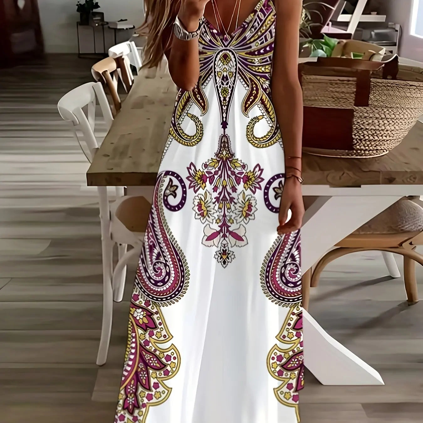 LP | signore maxi abito retrò stampa tribale signore sciolto una linea maxi abito partito strada moda casual abito lungo per le donne