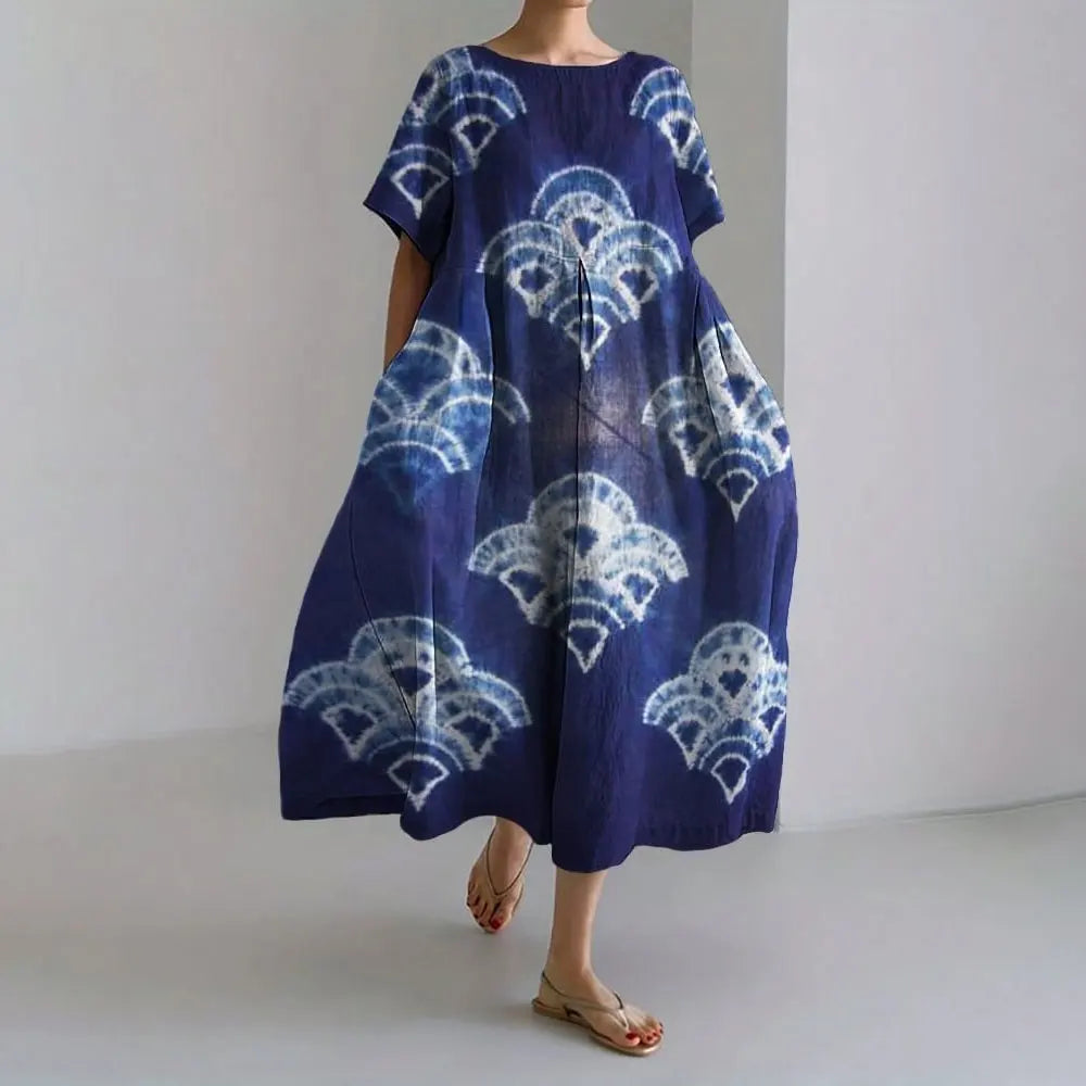LP | Vestito estivo allentato di taglia superiore con tasca e scollo a O Maxi abito estivo elegante