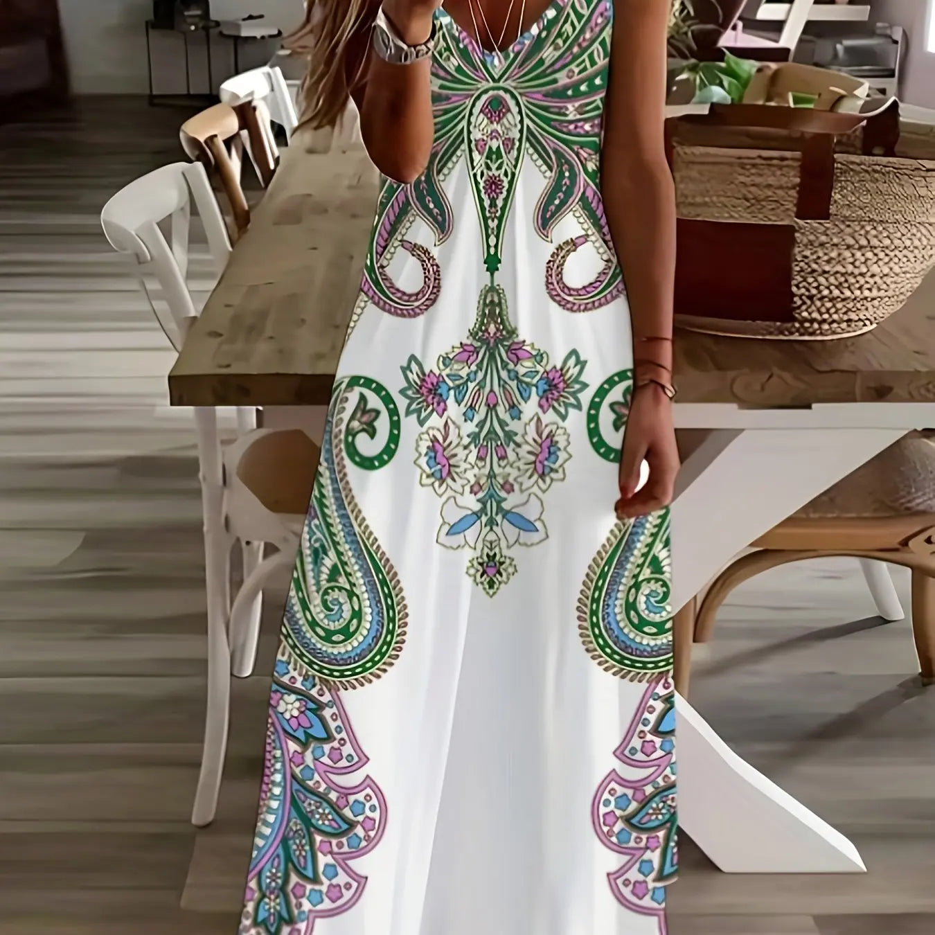 LP | signore maxi abito retrò stampa tribale signore sciolto una linea maxi abito partito strada moda casual abito lungo per le donne