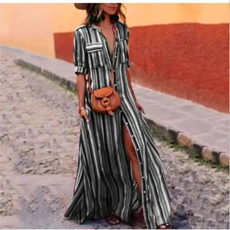 LP | Maxi abito lungo casual a righe