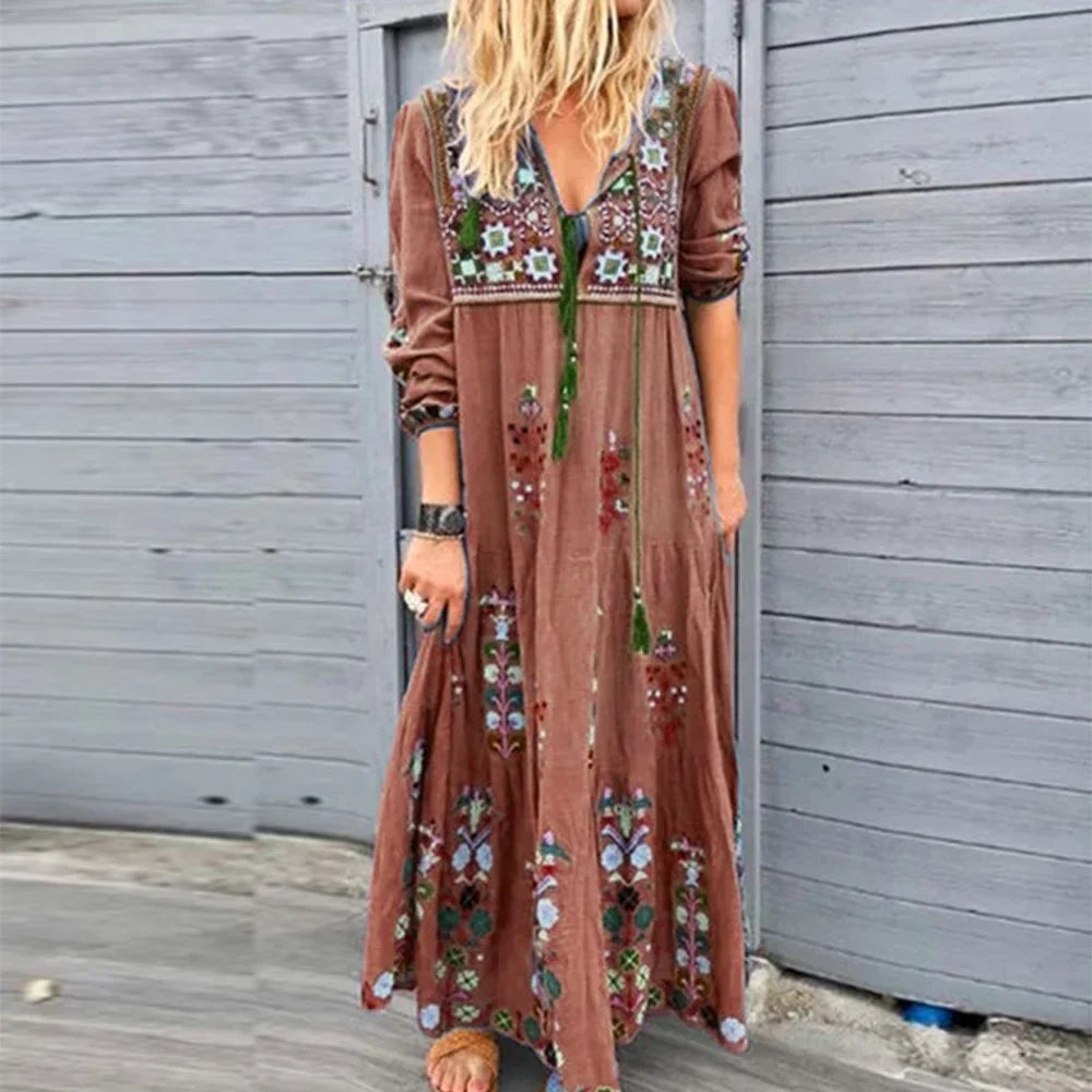 LP | Vestito lungo per le donne 2023 Autunno Spiaggia Abiti Bohemien Casual Vestido Robe Abbigliamento femminile Y2K Gonna floreale Elegante Vestito Maxi