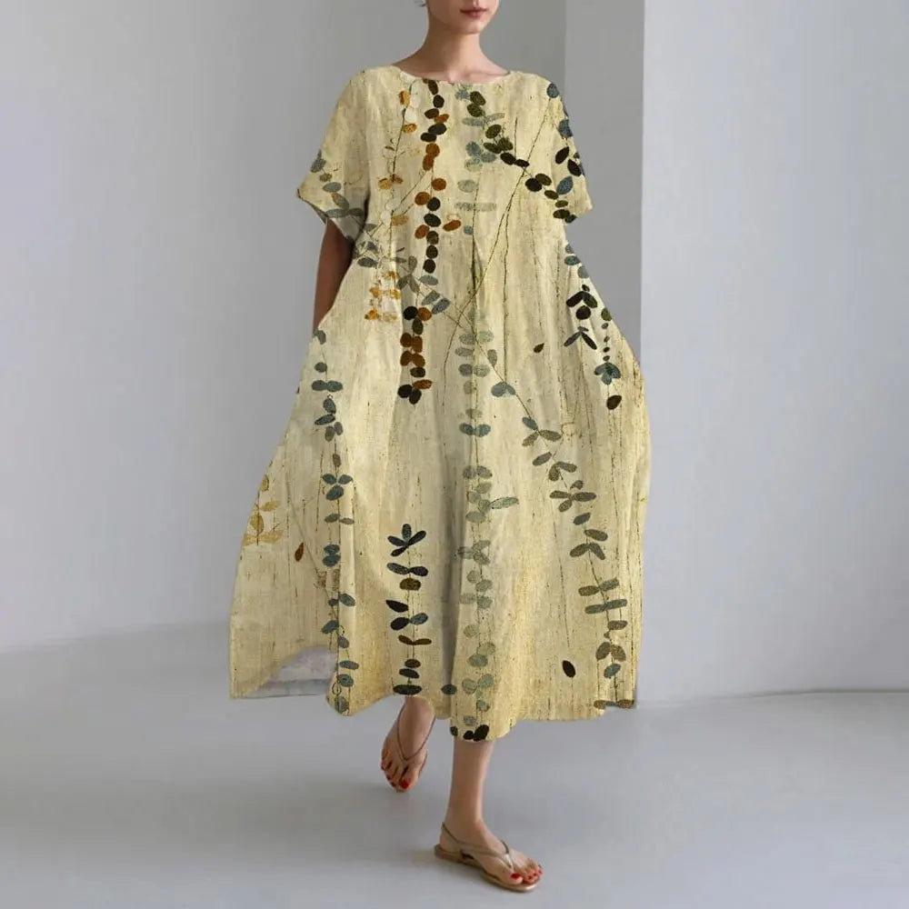 LP | Vestito estivo allentato di taglia superiore con tasca e scollo a O Maxi abito estivo elegante