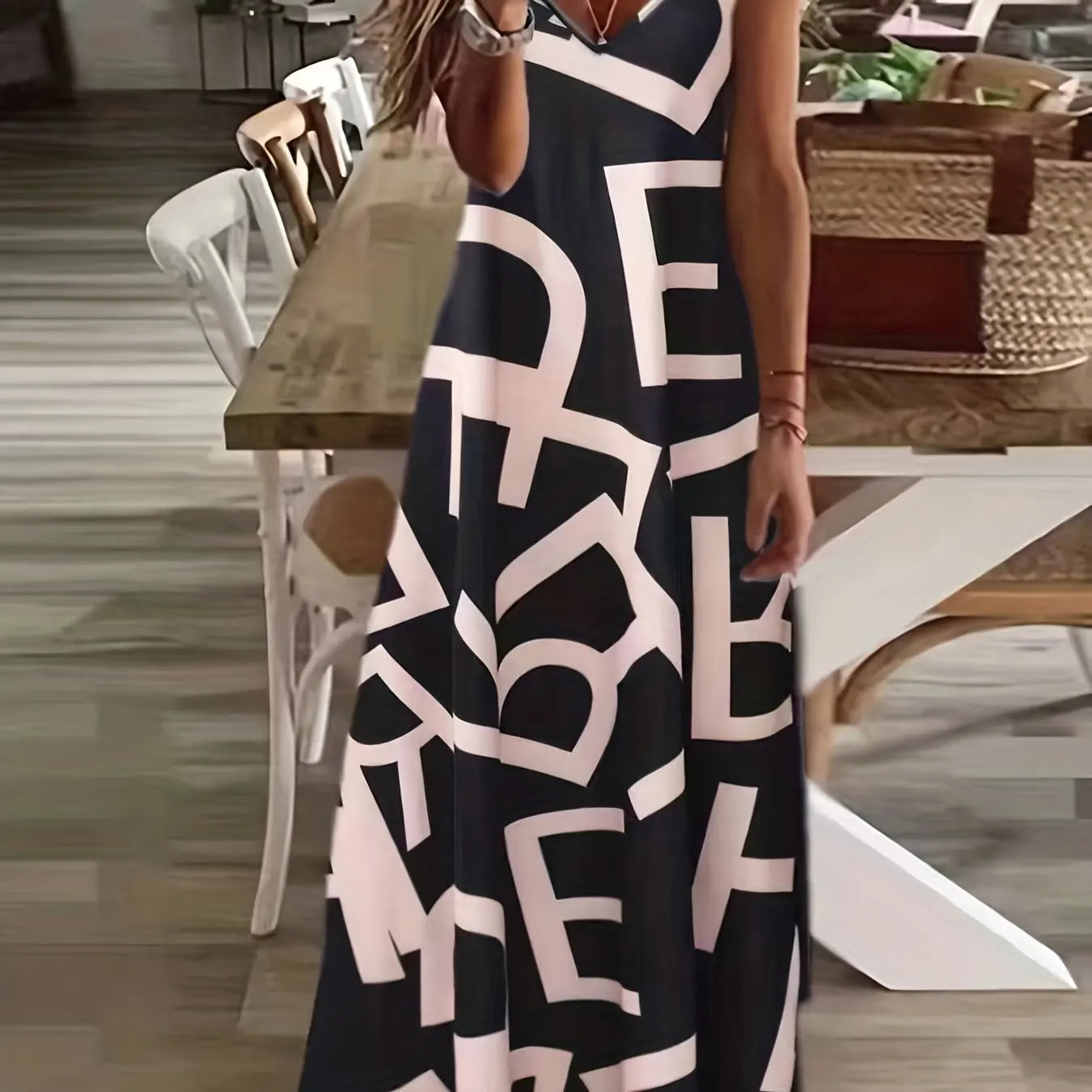 LP | signore maxi abito retrò stampa tribale signore sciolto una linea maxi abito partito strada moda casual abito lungo per le donne