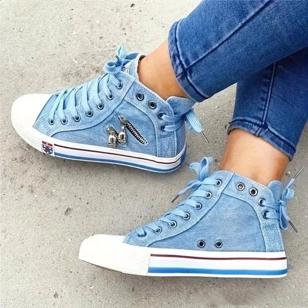 LP | Sneakers in denim con suola bianca