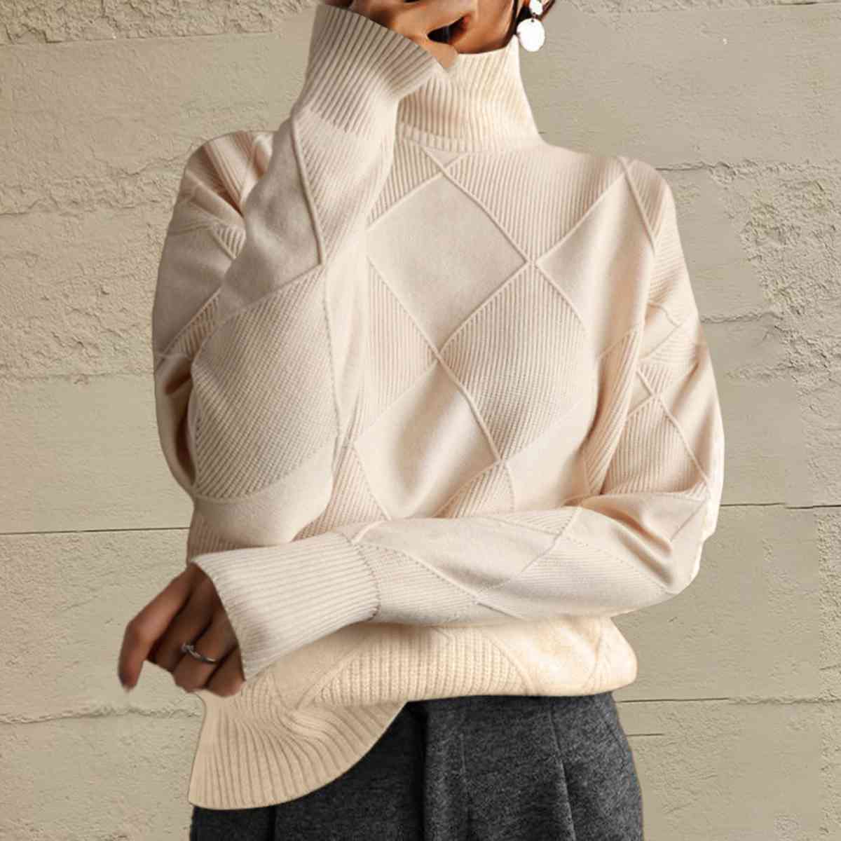 LP | Maglione chic a collo alto in maglia geometrica