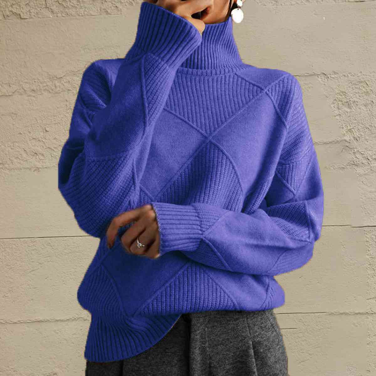 LP | Maglione chic a collo alto in maglia geometrica