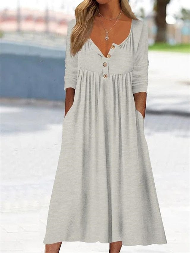 LP | Abito midi con scollo a V e tasca increspata per donna
