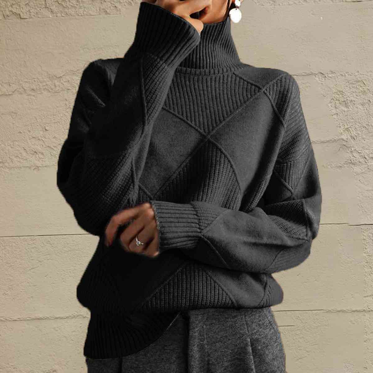 LP | Maglione chic a collo alto in maglia geometrica