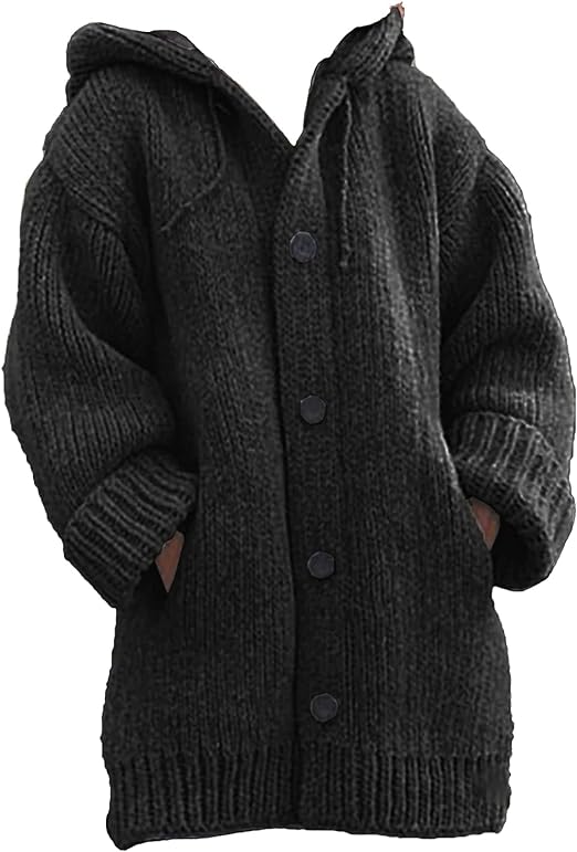 LP | doppio taschino maglione a maglia grossa con bottoni e cardigan con cappuccio