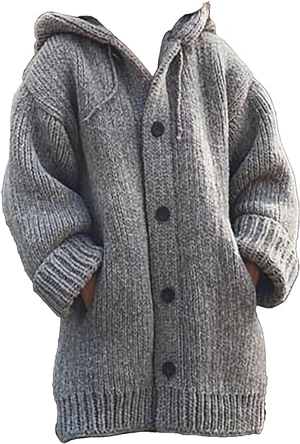 LP | doppio taschino maglione a maglia grossa con bottoni e cardigan con cappuccio