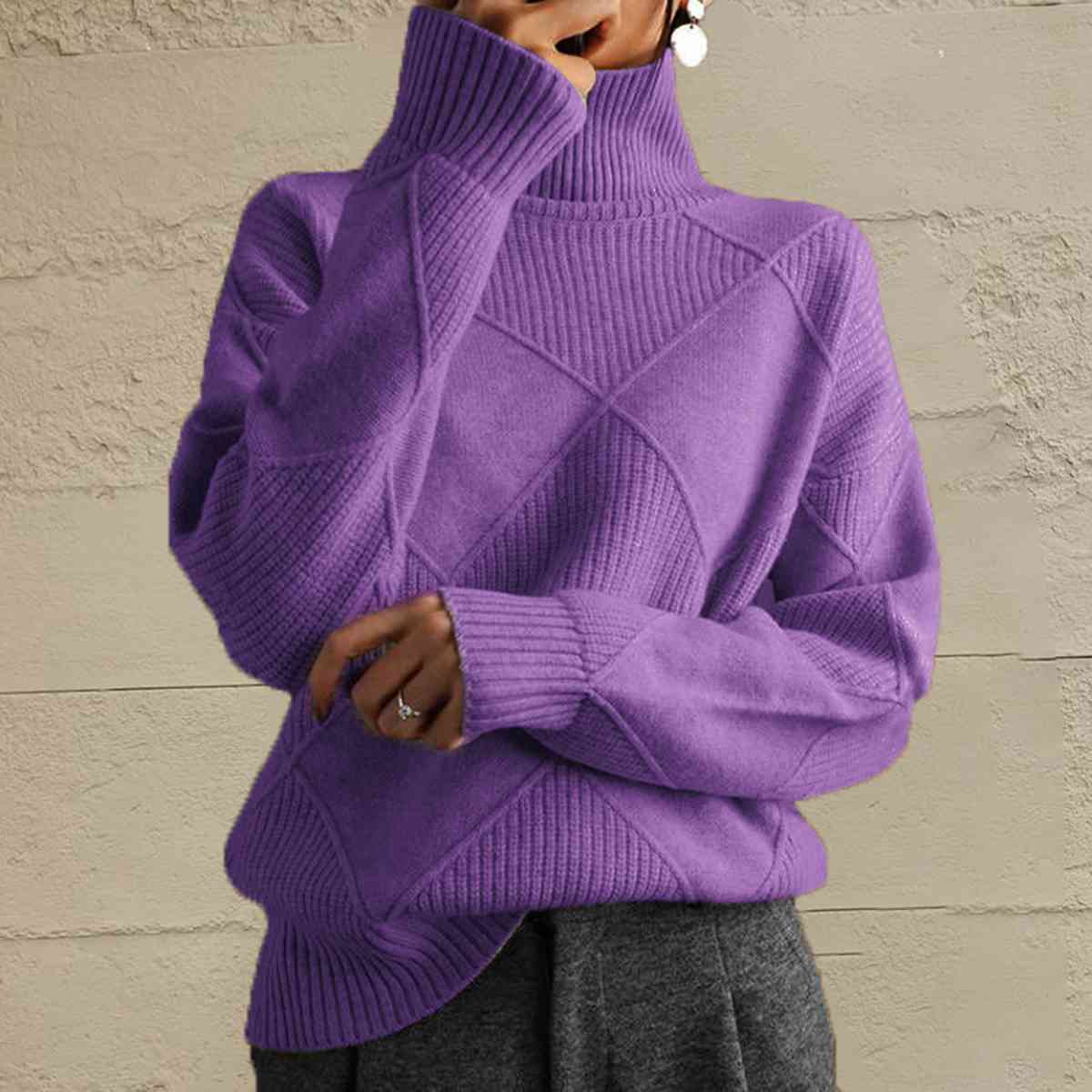 LP | Maglione chic a collo alto in maglia geometrica