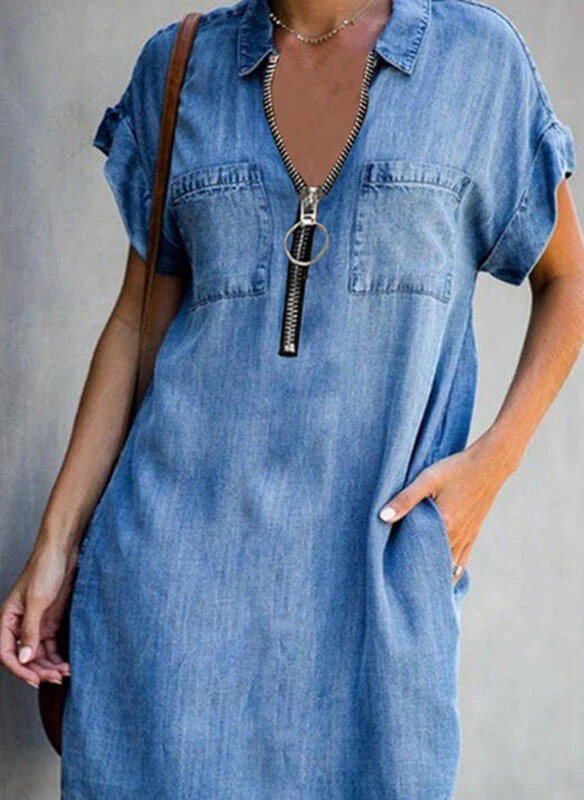 LP | colletto zip slim fit abito denim abiti